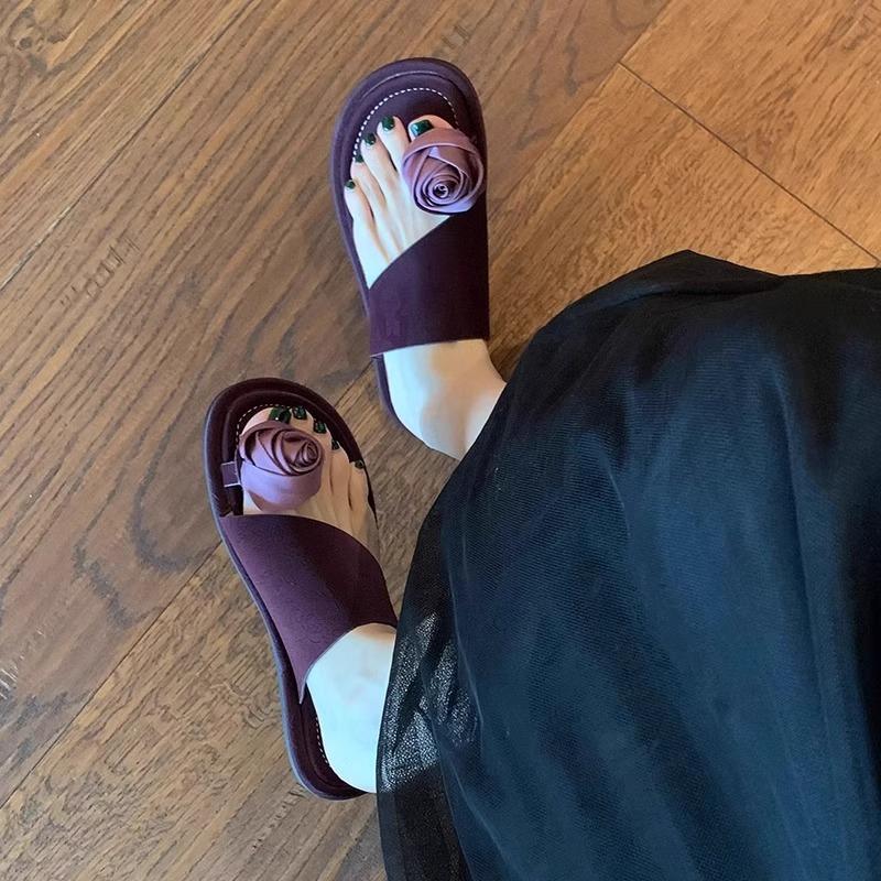 Flower Women Beach Slippers Clip Toe Shoes Woman Flats Sandals Summer 2025 Trend Dress Casual Flip Flops Comfort Slides Mujer