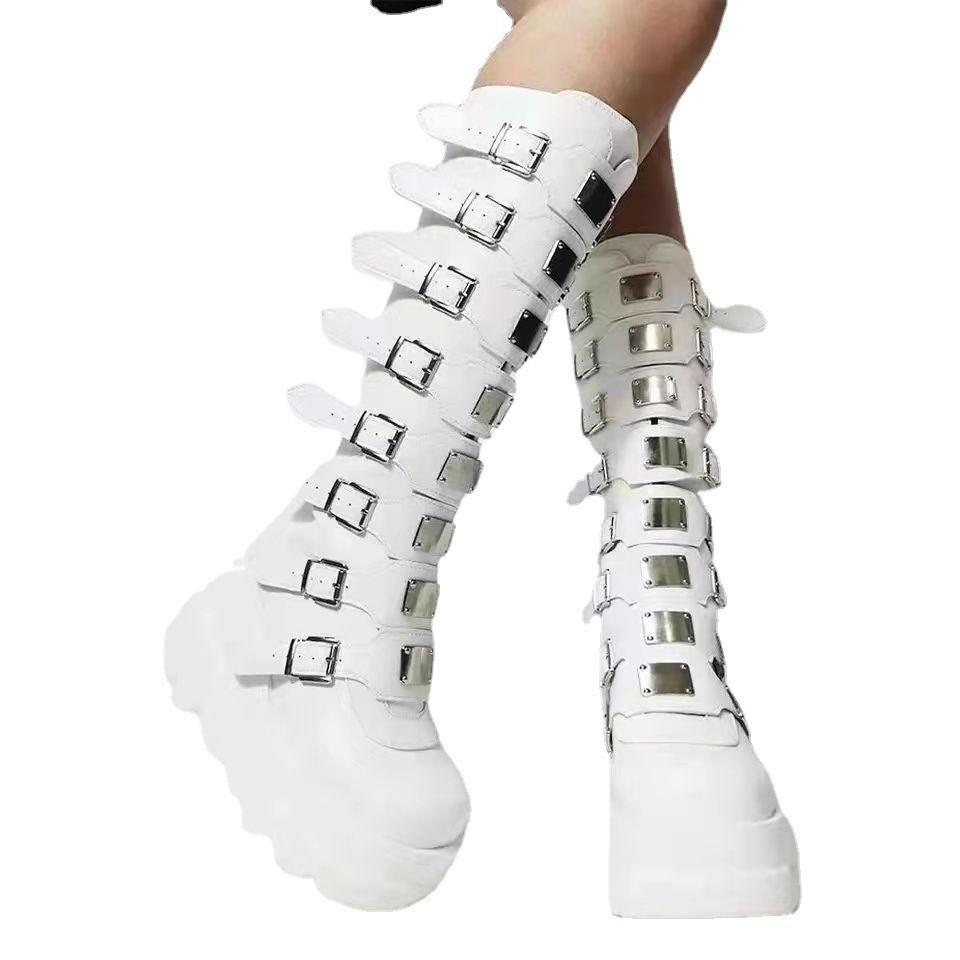 Long Martin Boots Women's Autumn and Winter Belt Buckle Thick Bottom Punk Style Spice Girls Knight Boots