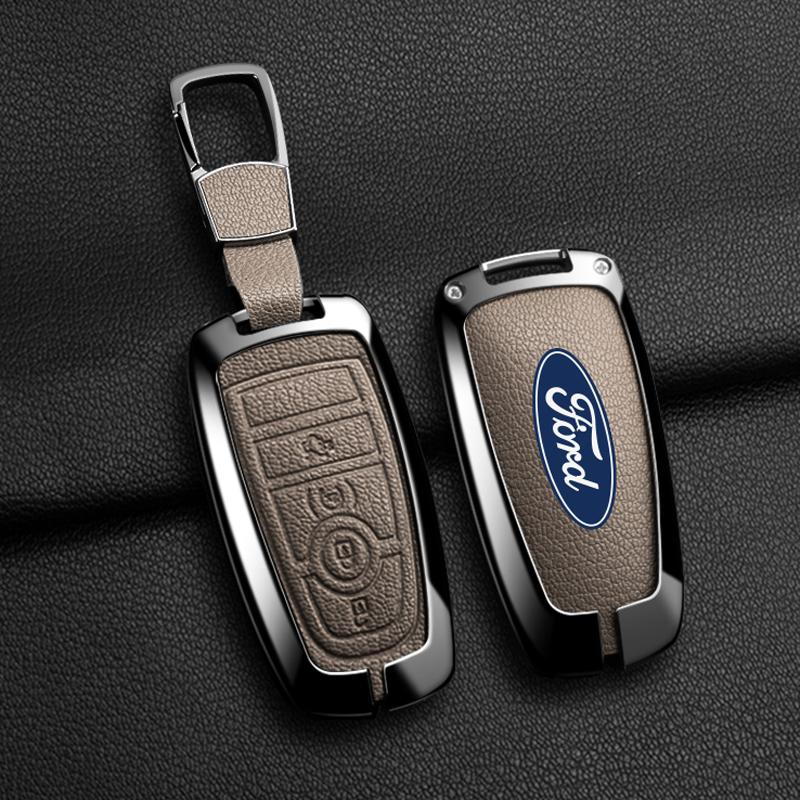 Metal Leather Car Smart Key Case Protect Shell For Ford Explorer Edge Escape Bronco F-150 Mustang Focus MK4 Kuga Taurus Sticker RM9