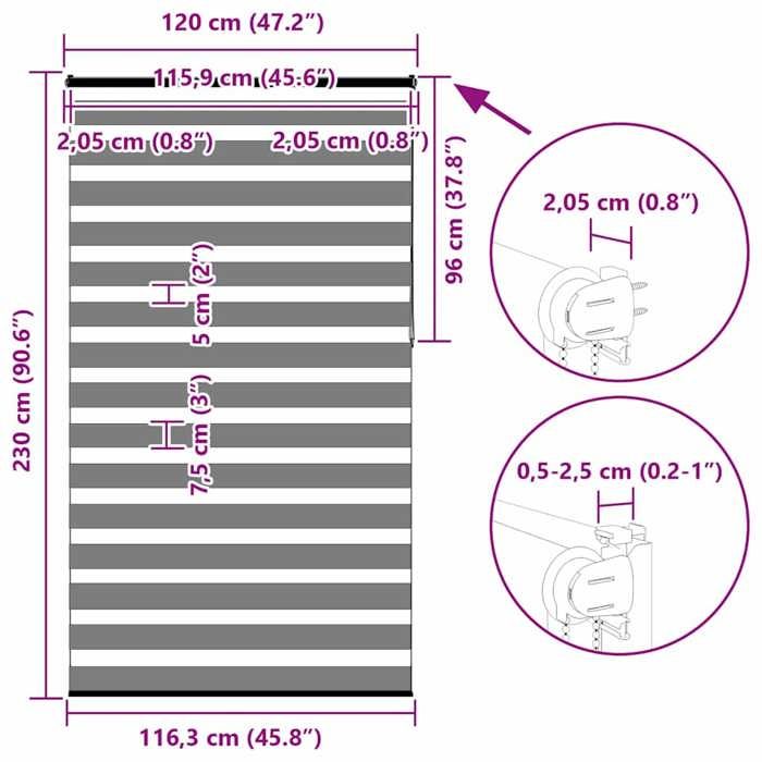 VidaXL Store zèbre gris clair largeur du tissu 115,9 cm polyester, store à enrouleur zébré, store zébré pour fenêtre, store 4014499