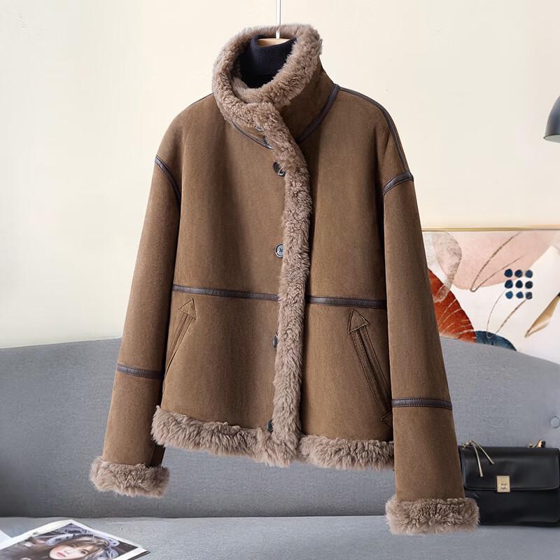 Sibaoshe Women's Lapel Faux Shearling Coat