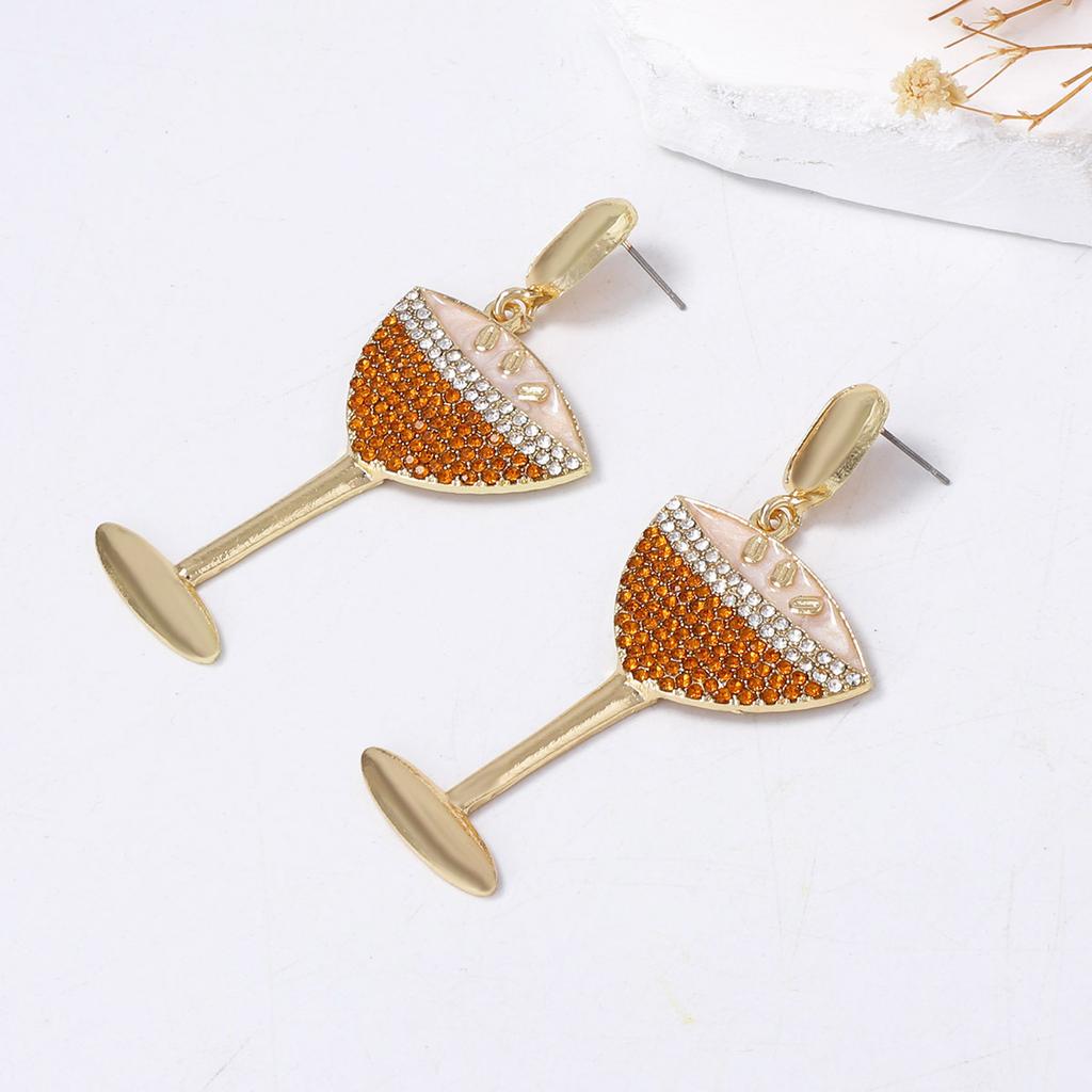 Exquisite fashion light luxury niche design sense alloy zircon personalized wine bottle wine glass series women's earrings