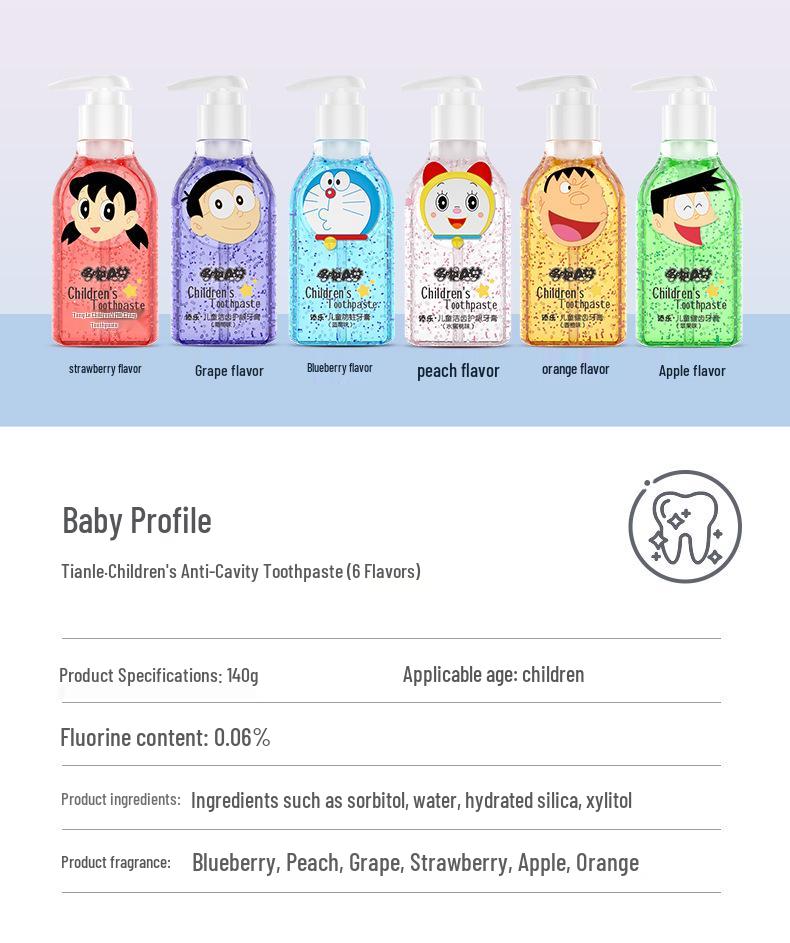 Tianle Doraemon Kids' Anti-Cavity Fluoride Toothpaste, 140g, for Ages 3-12