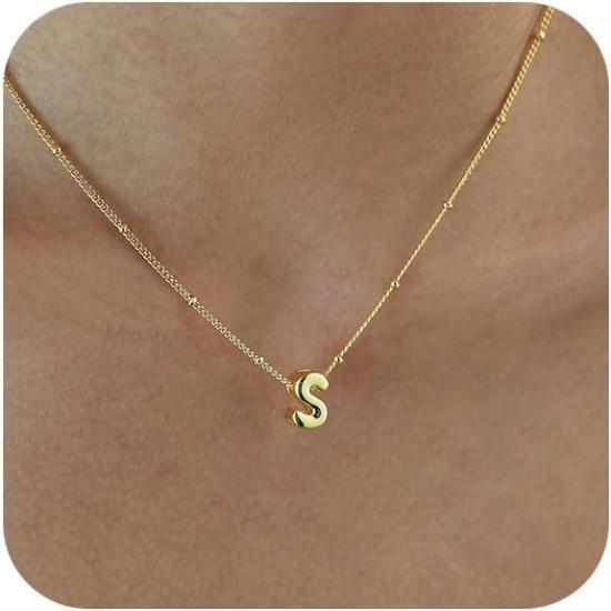 Bubble Letter Necklace Gold, Dainty Initial Necklaces for Women 14K Gold Plated Small A to Z Name Necklace Personalized Simple Initial Pendant Cute