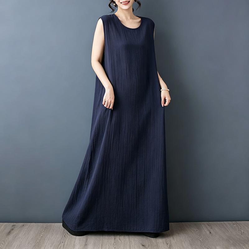 DIMANAF 2026 New Women Plus Size Summer Vintage Lady Long Dress Sleeveless Vest Loose Oversize Maxi Sundress Solid Cotton Linen