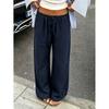 Women Elastic Drawstring High Waist Wide Leg Pants With Pockets Loose Fit Lightweight Casual Trousers For Summer