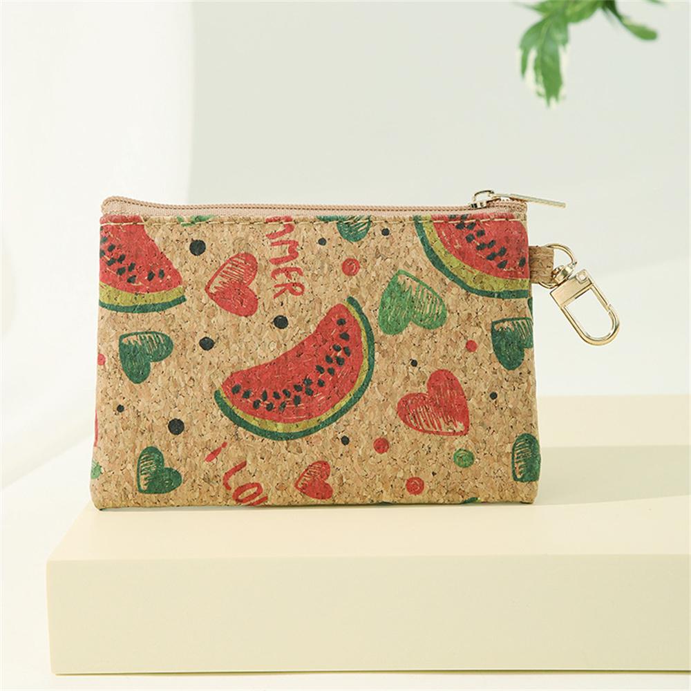 Retro Printed Coin Purse Women Men Cork Mini Wallet Small Bag Key Chain Ring Change Purses Zipper Money Bags Square Clutch Bag