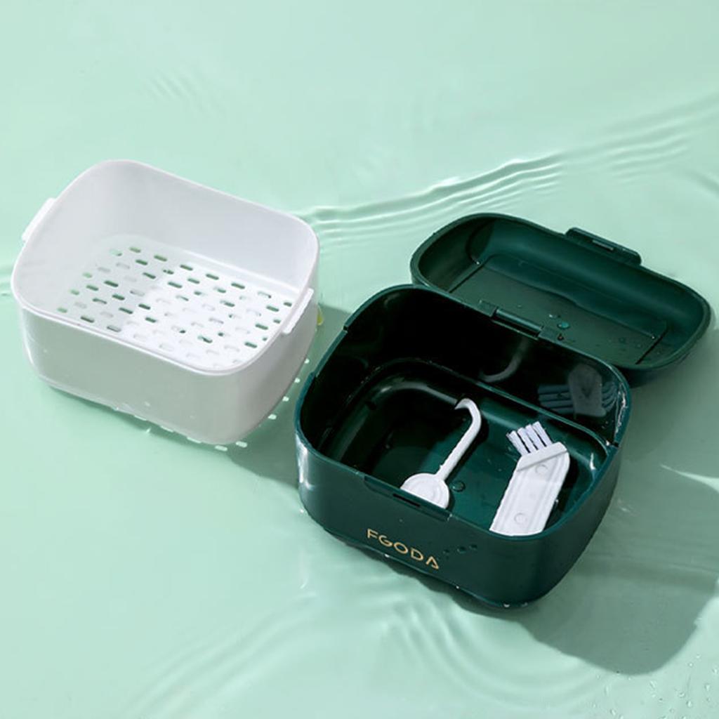 Orthodontic Retainer Tooth Braces Box Soaking Container Denture Storage Bath Box With Strainer Denture Case For Cleaning