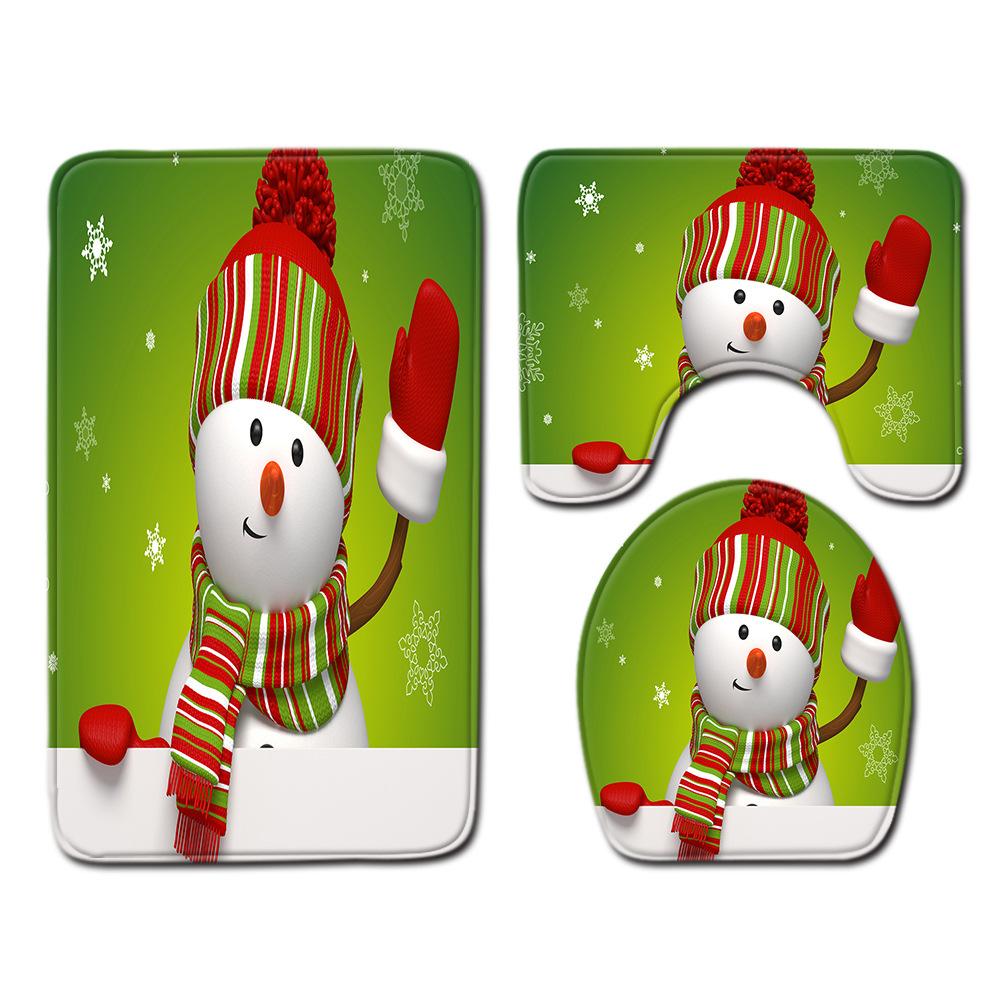 Christmas Bathroom Shower Curtain Four-Piece Combination Floor Mat Bathroom Water Absorbent Non-Slip Door Mat Bedroom Carpet