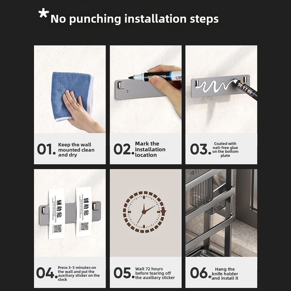 Wall Mounted Utensil Drying Rack Large Capacity Knives Rack Cutting Board Holder  for Kitchen