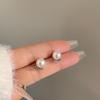 Korean-Style S925 Sterling Silver Rhinestone Stud Earrings with Pearls - Elegant and Fashionable Retro Ear Jewelry