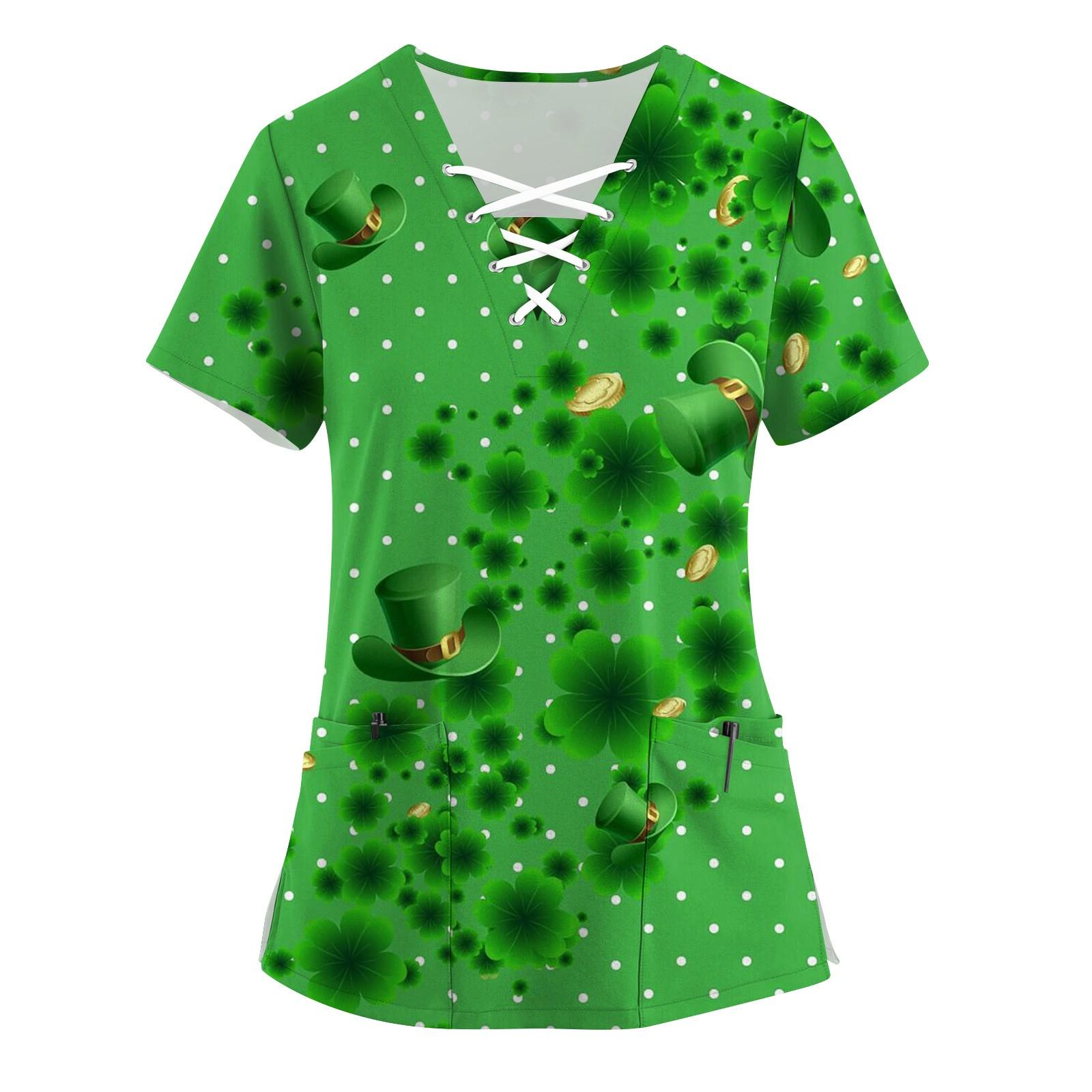 

Женская рубашка с коротким рукавом и V-образным вырезом на шнурке St. Карманный топ с принтом «День Святого Патрика» XXXL