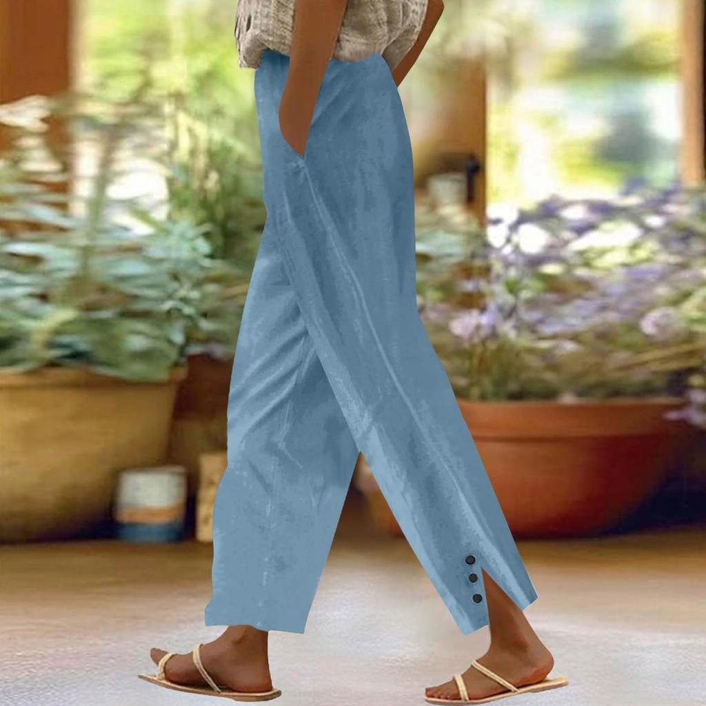 Women's Fashion Casual Pants Solid Color Straight Pants Elastic Waist Pants With Pockets