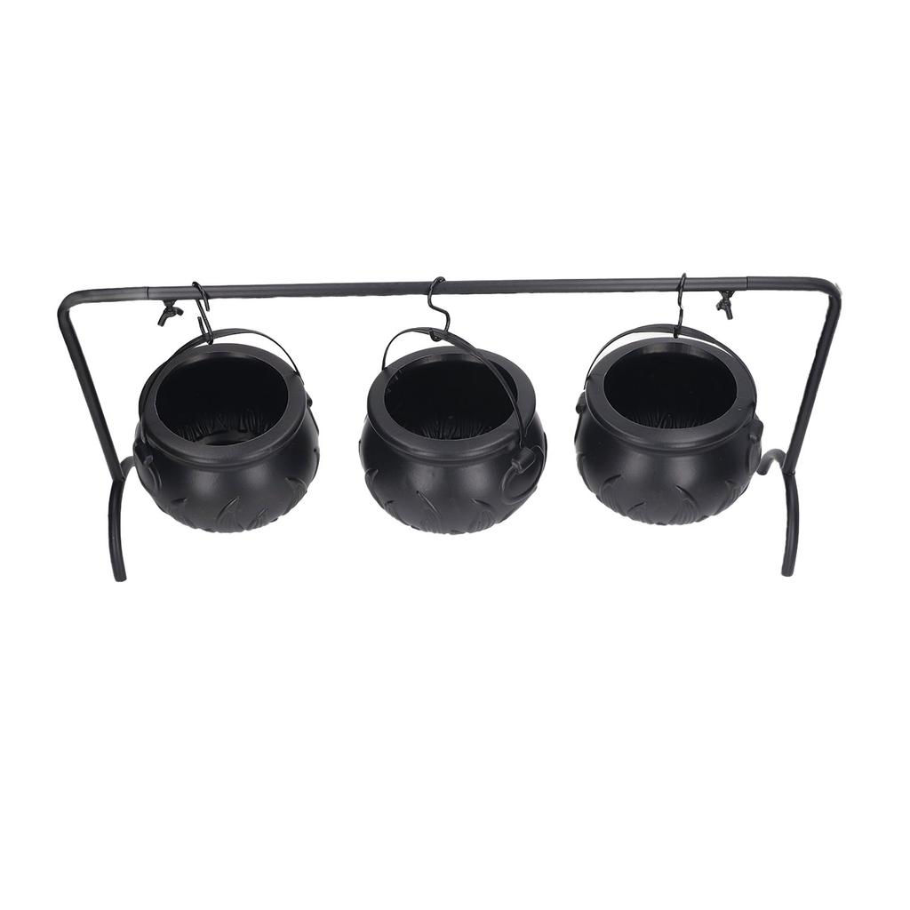 Halloween Cauldron Decorations ABS Iron Flame Pattern Mysterious Black Witches Candy Bucket for