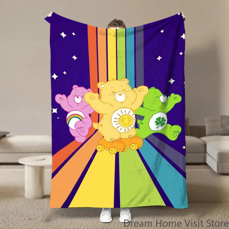 Cute Rainbow Bears Anime Flannel Blanket Pikachu Figures Home Sofa Lunch Break Blankets Children Student Blankets Nap Cover Kids