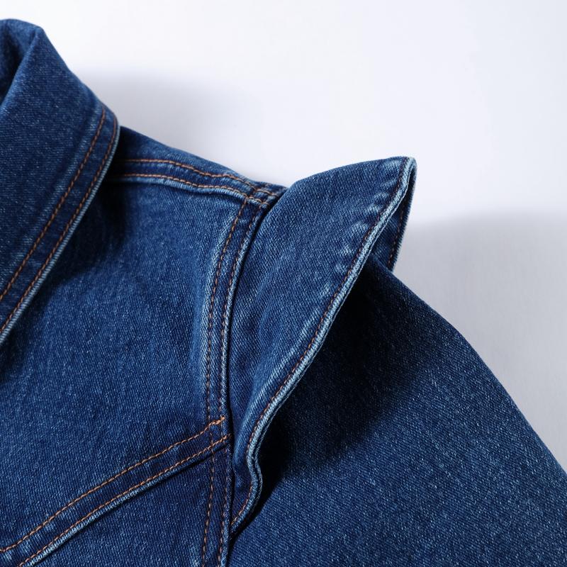 Ensembles décontractés en denim pour femmes, vestes slim à revers et manches bouffantes, pantalons droits taille haute, mode printemps 2025, ensemble 2 pièces pour femme
