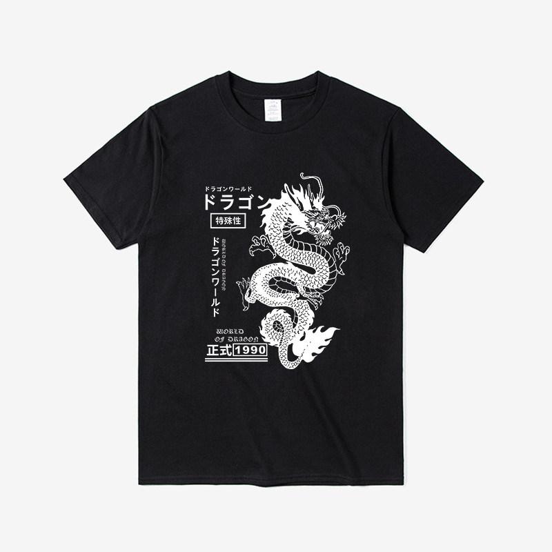 

2026 Summer Fashion Short-Sleeved Chinese Dragon Totem Print T-Shirt Round Neck Loose Fit Versatile Men s and Women s Top - M... S