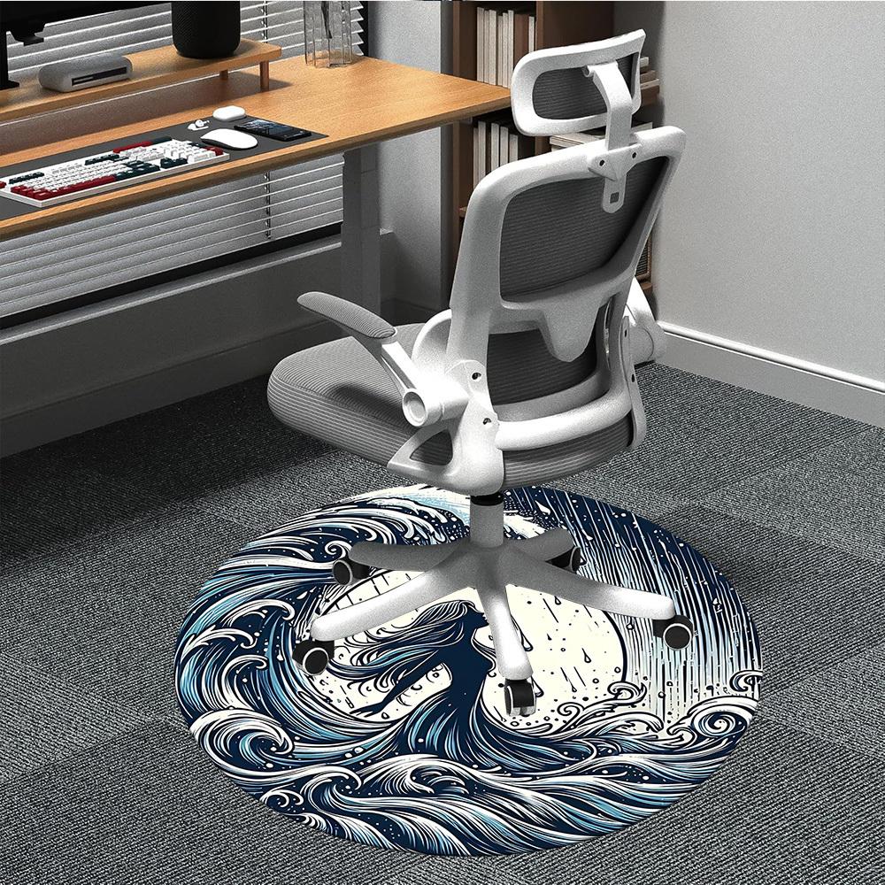 1pc Ocean Waves Office Round Area Rug,  Mat Suitable For Office, Under Office Chairs Bedroom Living Room Home Decor, Room Deco
