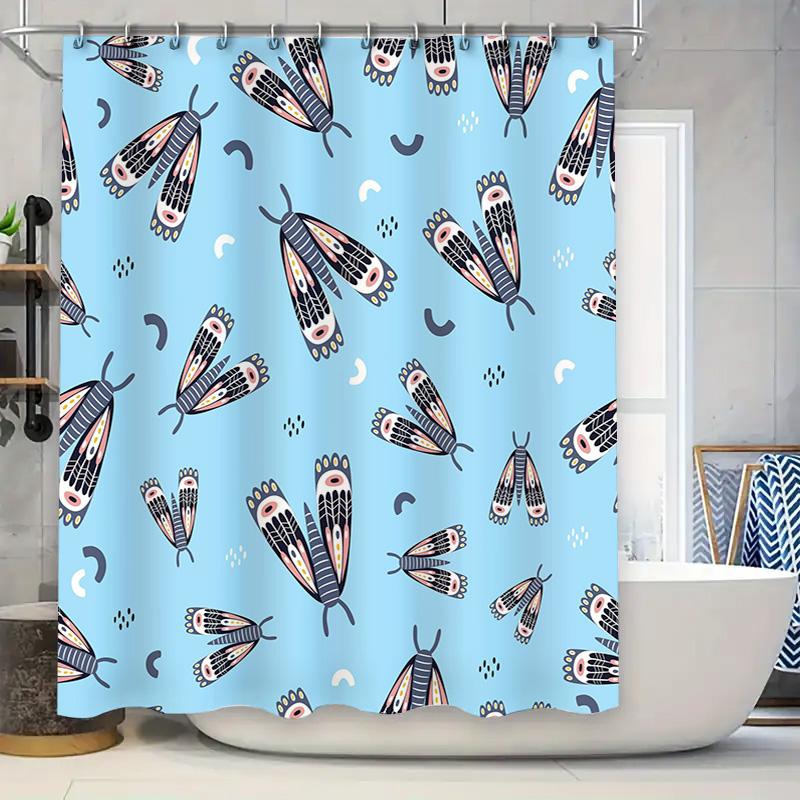 Blue Bath Mat Decorative Pattern Shower Curtain 90x180cm