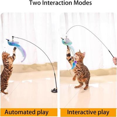 Auto Interactive Cat Toy Wand Detachable Hands-Free Cat Stick Toy with Bell Simulation Bird Interactive Cat Toy Pet Supplies