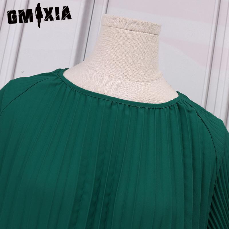 GMXIA Women Casual Summer Short Sleeve Round Neck Pleated Dress