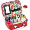 Sewing Kit with Thread, Needle, and Cross-stitch Tools in Solid Wood Pouch