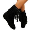 Large Size Wind Round Head Flat Heel Rhinestone Fringed Fashion Boots Autumn and Winter New Mid Tube Outer Women's Boots