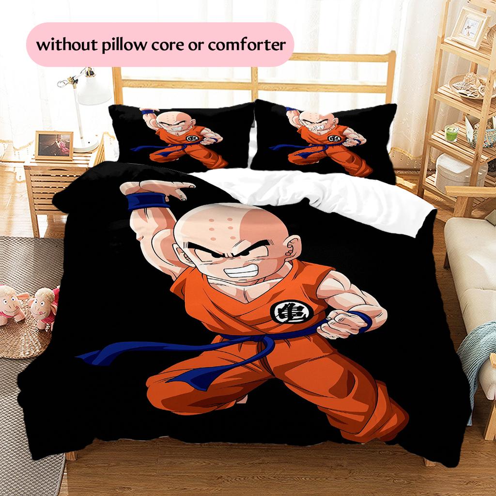 Dragon Ball Krillin Muster Bettwäsche Heimdekoration Geburtstagsgeschenk (1 Bettbezug + 2 Kissenbezüge, ohne Füllung)