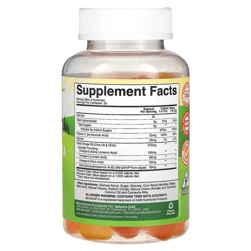 Nature's Craft, Children's, Omega + DHA Gummies, Lemon and Orange Flavor, 60 Gummies
