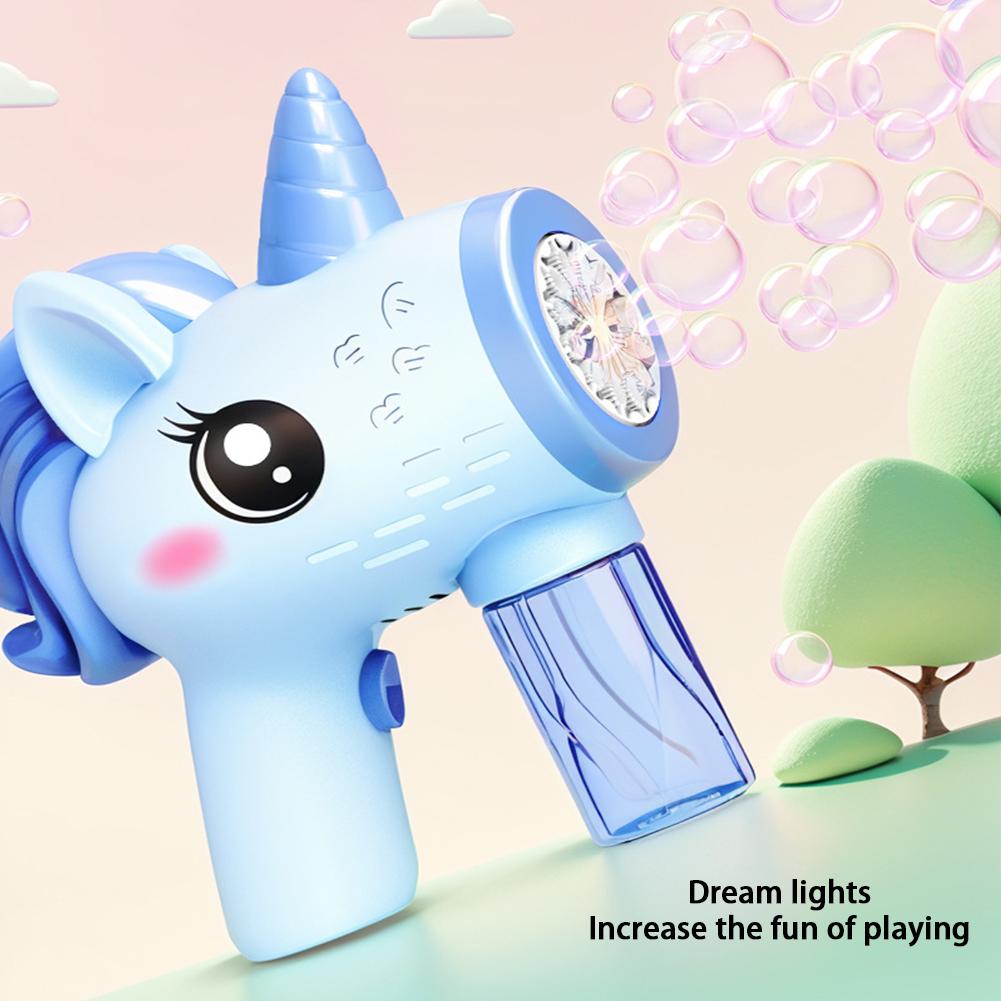 Elektrische Einhorn-Seifenblasenpistole mit Licht – Seifenblasenmaschine – Seifenblasenmacher – Geburtstagsgeschenk für Jungen und Mädchen im Alter von 3, 4, 5 und 6 Jahren