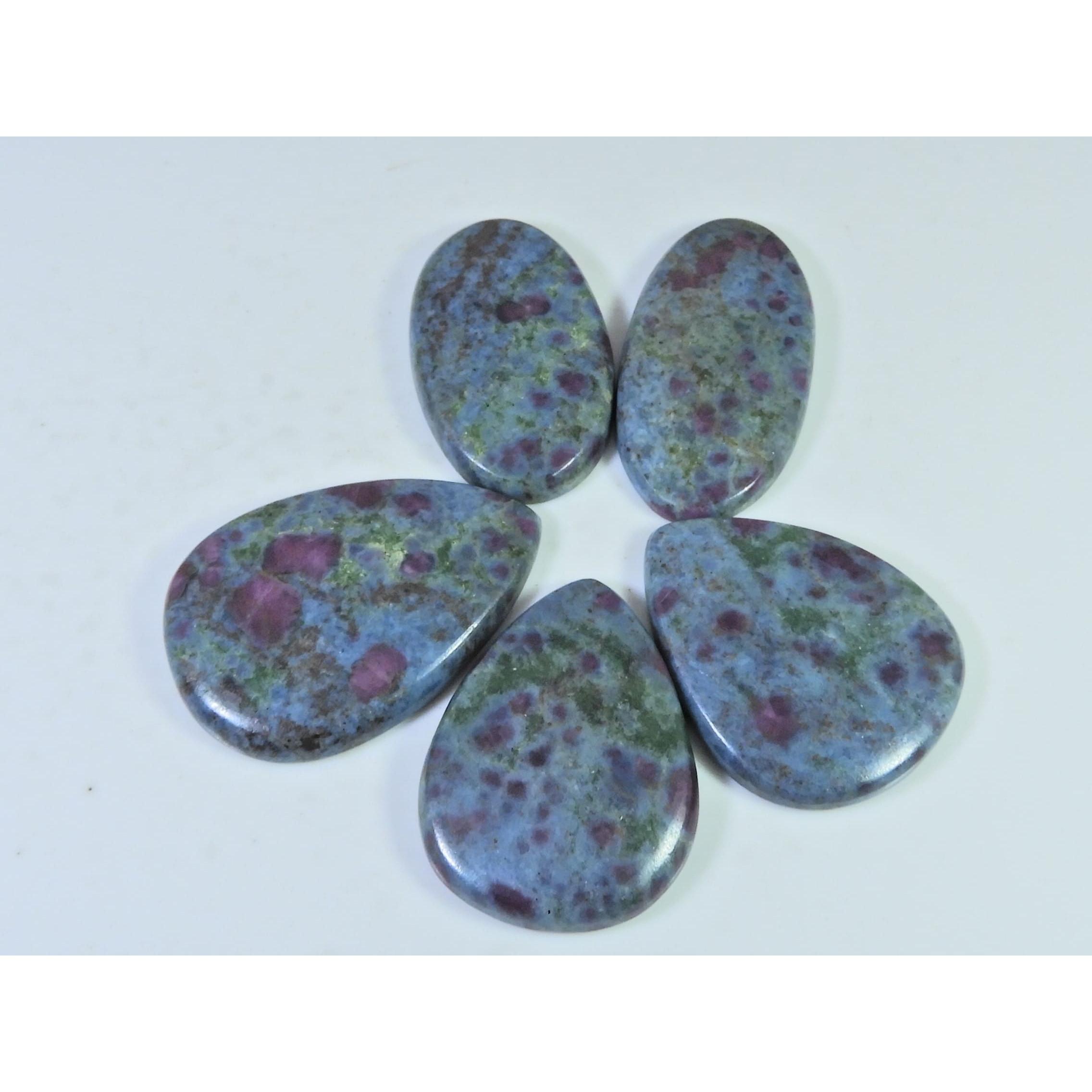 312Cts. Natural Ruby in Kyanite Mix Cabochon Loose Gemstone 05 Pcs Lot C-1296