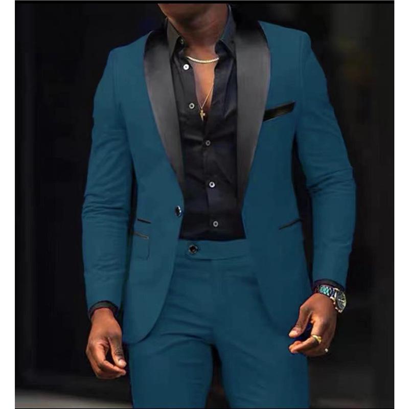 European & American Men's Business Casual Slim Fit Suit Set - Wedding Groom Two-Piece Outfit