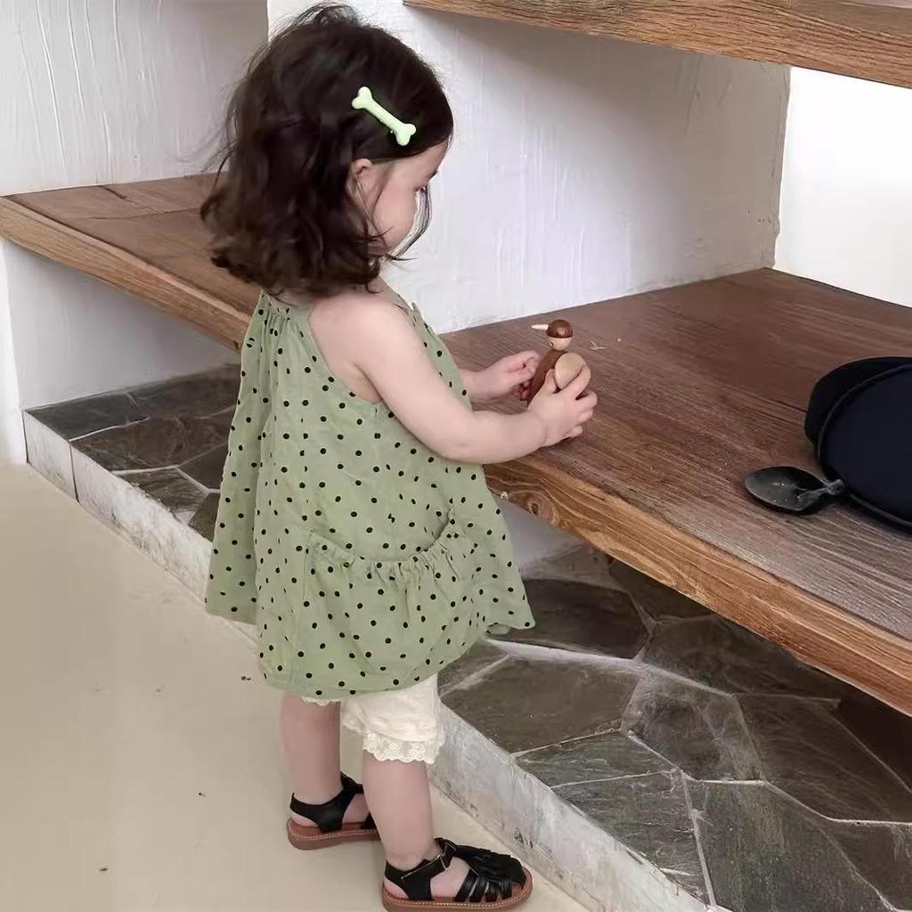 Mädchen Koreanischer Stil Tupfen Camisole Kleid Set - Sommer Babykleidung