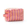 Trendy Pink Stripe Makeup Bag Large Capacity for Lipsticks in Travel Handbag Scenario