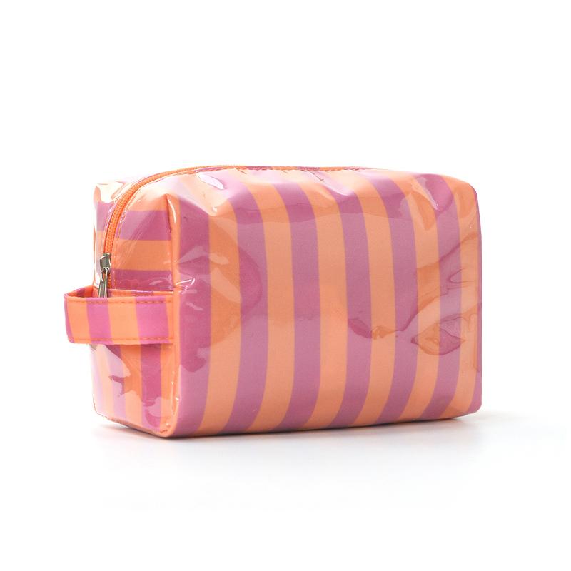 Trendy Pink Stripe Makeup Bag Large Capacity for Lipsticks in Travel Handbag Scenario