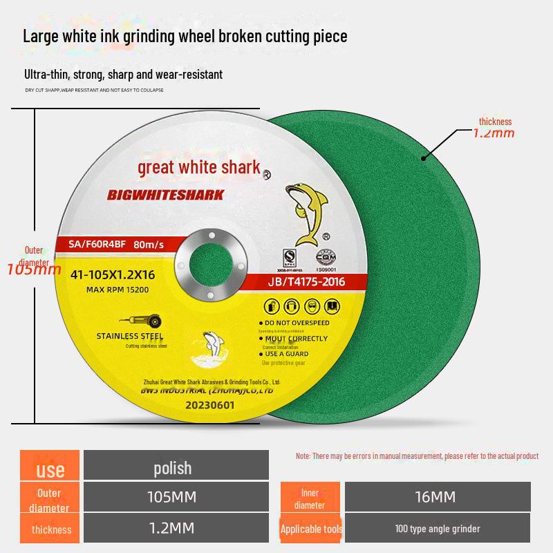 Great White Shark Stainless Steel Cutting Disc, 105x1.2x16mm, Double Mesh Angle Grinder Grinding Wheel
