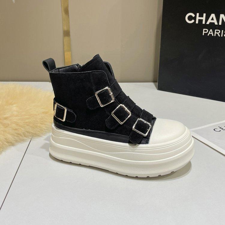 

[Fanfna] Small short boots versatile high-top shoes for women s 2025 autumn new platform muffin casual height-increasing shoes 40