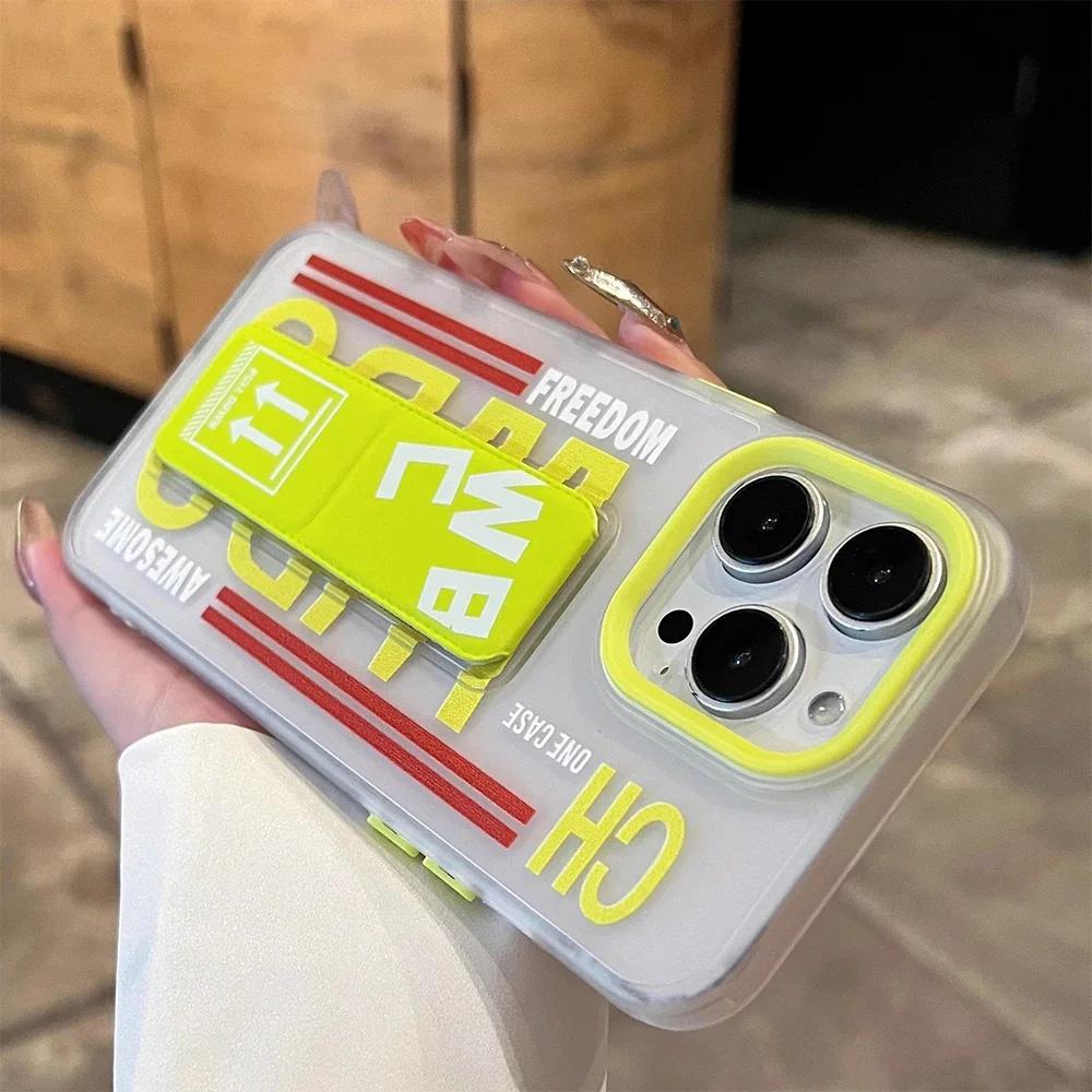 Matte Anti-slip Wristband Holder Phone Case for iPhone17 15 14 13 16 Pro Max Full Shockproof Folding Bracket Hard Bumper Cover