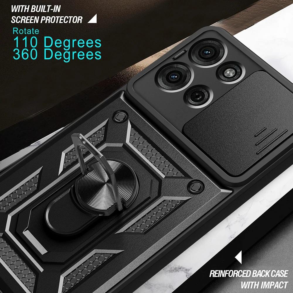 Military Magnetic 360°Rotate Bracket Armor Case For Motorola Moto G75 G85 G55 G35 G56 G86 Anti-Drop Slide Camera Protector Cover