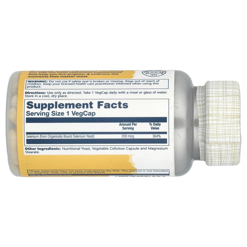 Solaray Selenium 200mcg Vegetarian Capsules, 100 Count