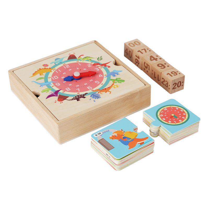 

Детские деревянные часы с динозаврами, развивающий игровой набор для раннего обучения и обучения времени