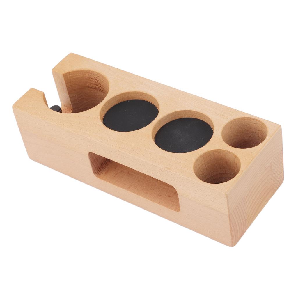 Wooden Coffee Tamper Holder 5 Hole Non Slip Coffee Tamping Station with Mat for Cafes Home