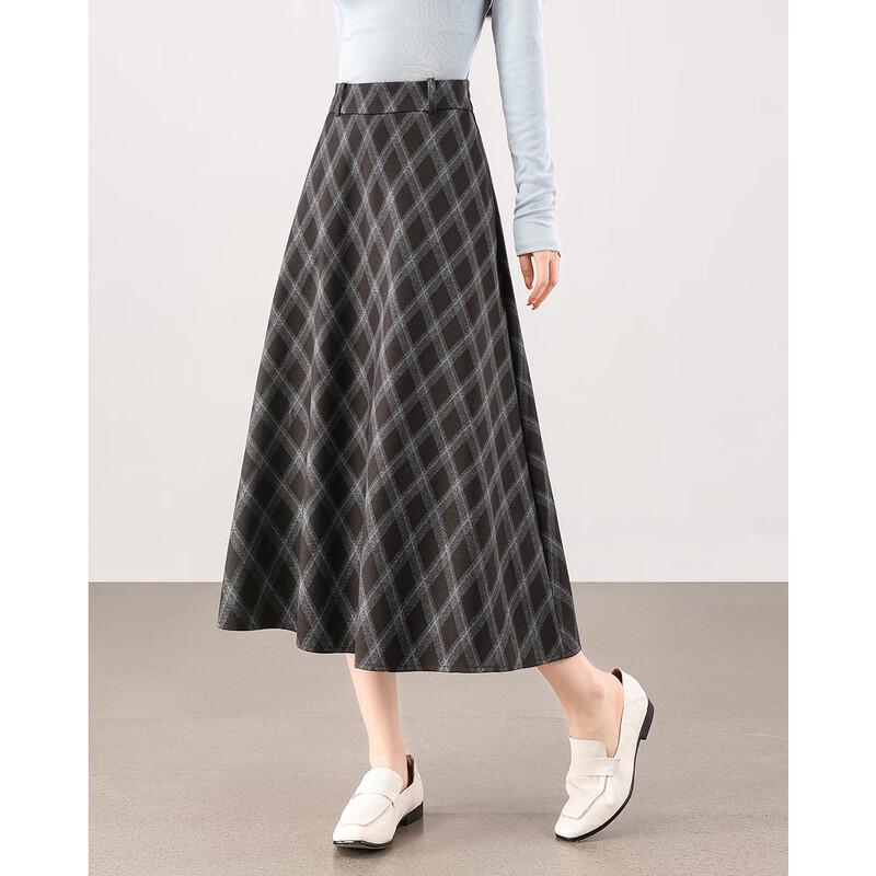TERRE BLEUE Women's Retro High-Waist Plaid A-Line Midi Skirt