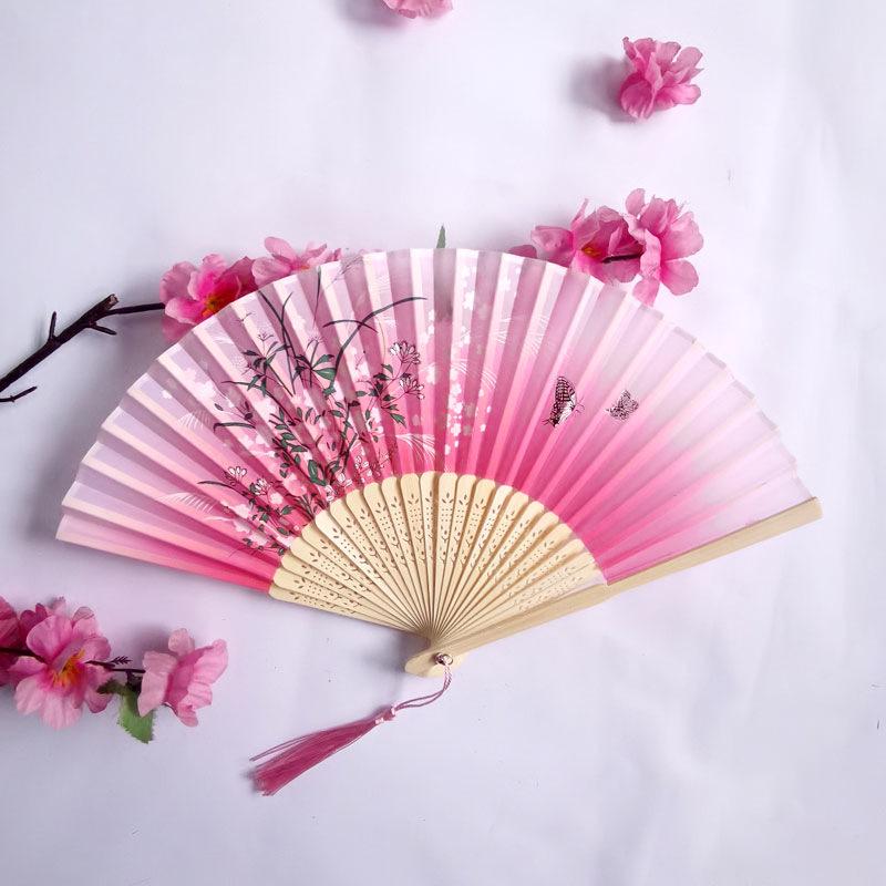 Vintage Bamboo Silk Women's Folding Fan - Portable Dance Gift