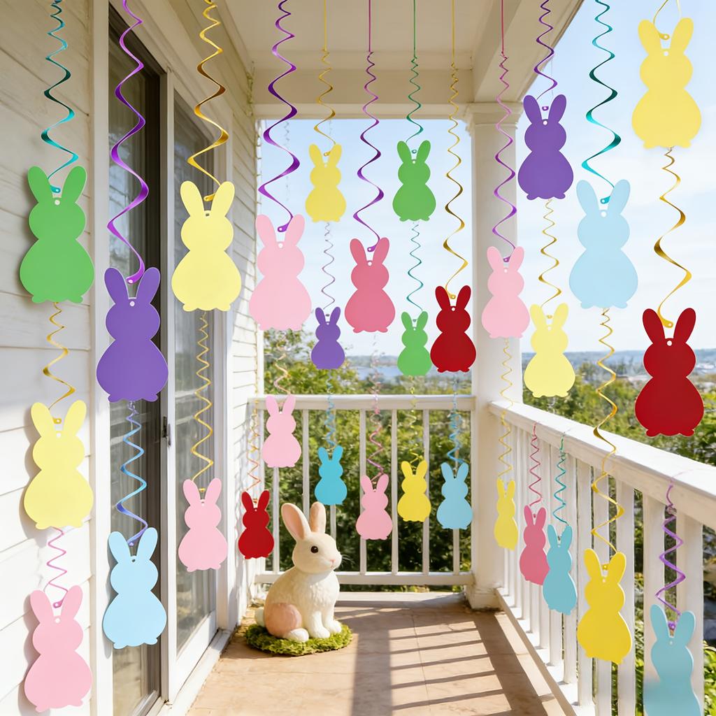 Wielkanocny Elegancki Spiralny Wiszący Zestaw Króliczków - Kompleksowe Rozwiązanie do Dekoracji Stołu