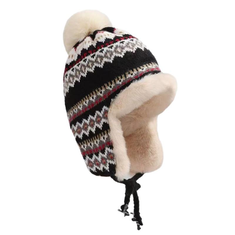 Female cute sweet knitted ear cap autumn and winter skiing thickened warm windproof cold cycling