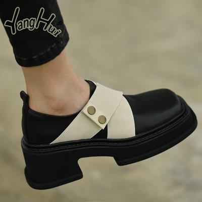 2024 New Fashion Mid Heels Loafers Shoes for Women Chunky Platform Dress Boots Designer Pu Leather Casual Spring Autumn
