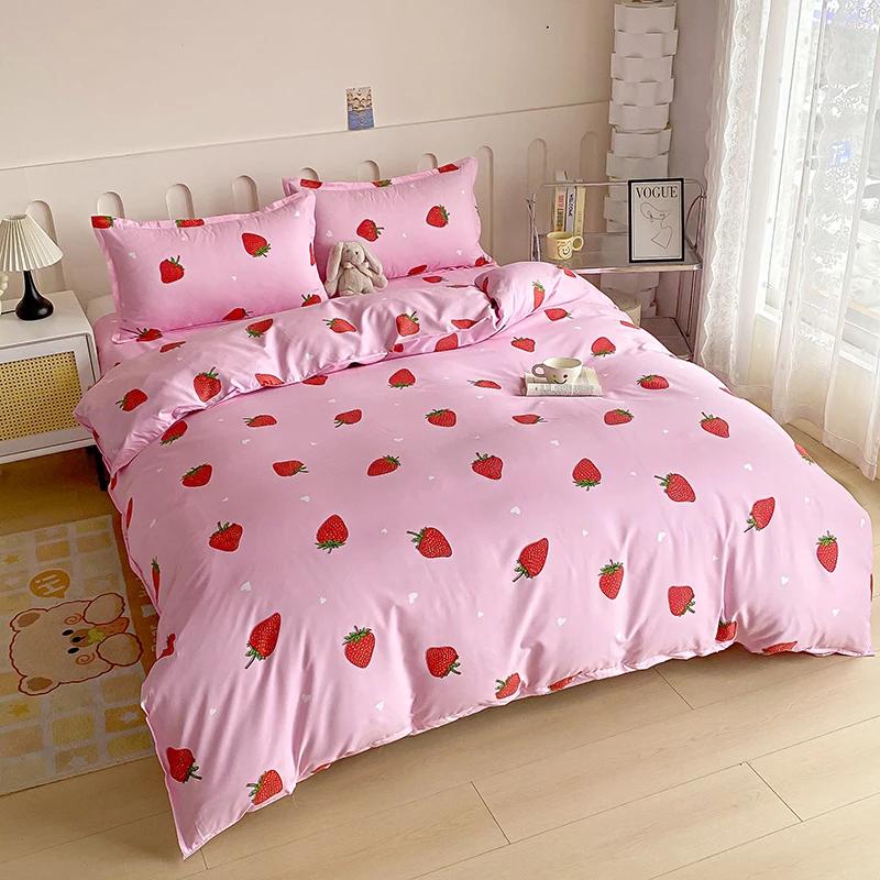 Erdbeere Bettwäsche-Set, Rosa Kawaii Erdbeere Bettbezug Weiche Wendbare Comoforter-Hülle Mit 2 Kissenbezügen Für Frauen Mädchen