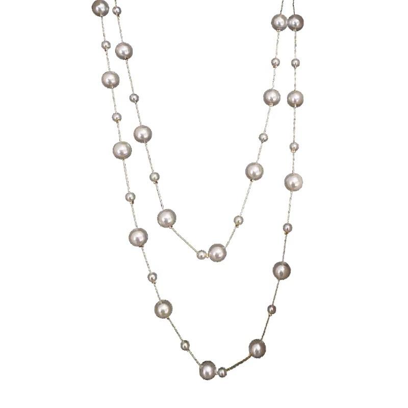 

Long Pearl Necklace Sweater Chain - Versatile Necklace For Winter One Size белый