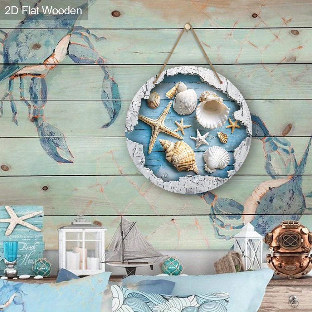 Sommer Holzschild mit Seestern- & Muschelmuster - Rustikale dekorative Hängeplakette - Ideal für vielseitige Verwendung